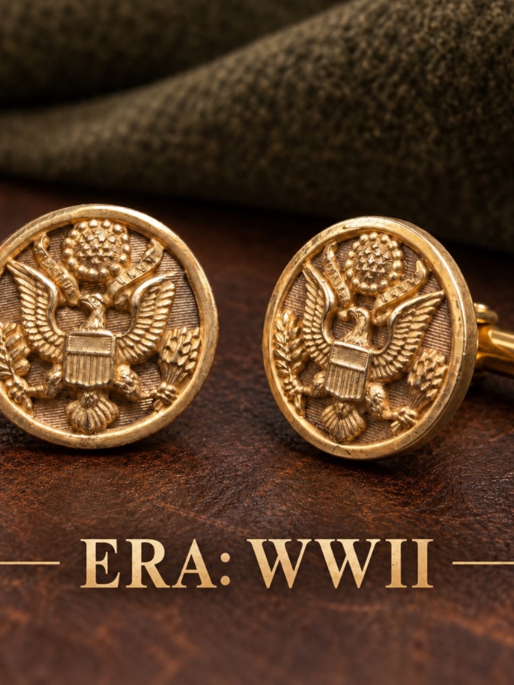WWII U.S. Army Waterbury Great Seal Button Cufflinks Vintage Brass